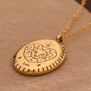 LEO--NEW 18K Gold Plated Leo Sign Zodiac Oval Pendant Necklace